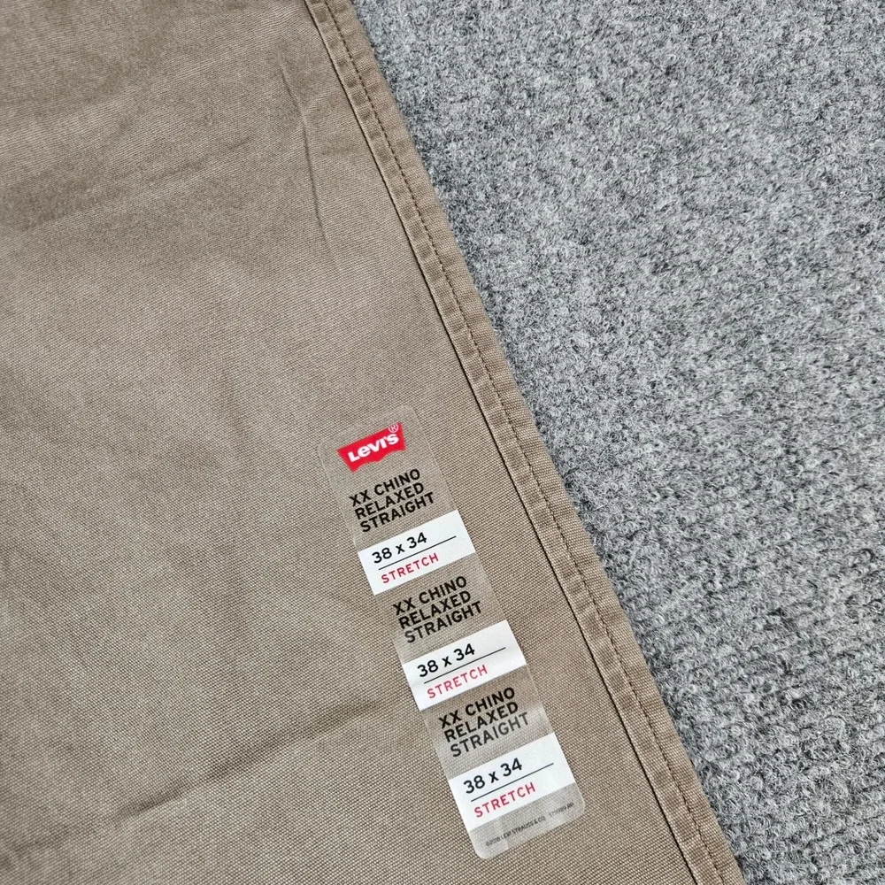 Levis XX Chino Relaxed Straight Pants Mens 38x34 Brown Stretch 001K50046 NEW